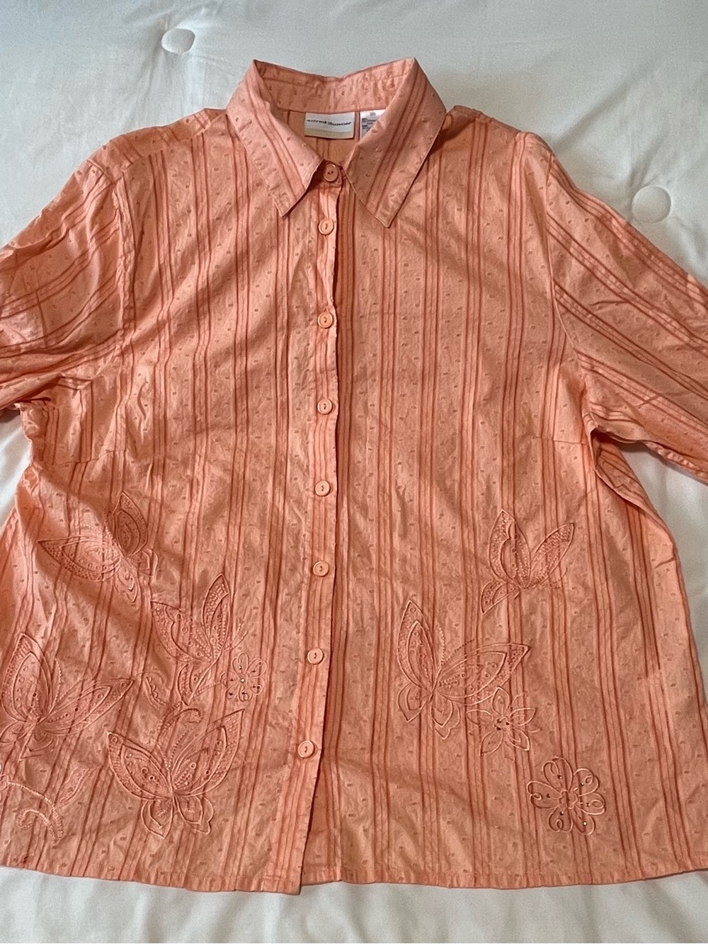 Alfred Dunner Peach Embroidered Button-Up Blouse Size 22w